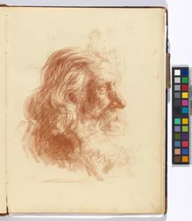 Sheet from a Sketchbook: Study of a Bearded Man (Verso: Studies for a Female Costume Figure and a Painter