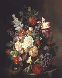 A Still Life of Mixed Summer Flowers in an Urn