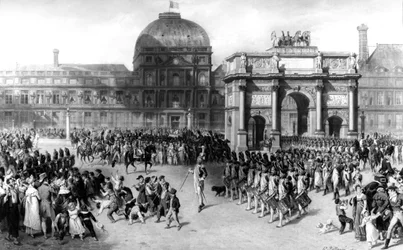 Depiction of a Military Review during the First French Empire in 1810, in front of the Tuileries. 1862