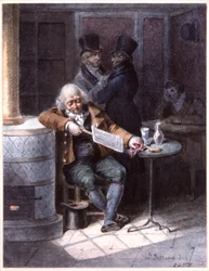 Old Man Reading Newspaper in a Cafe, Paris