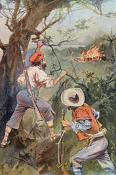 Robinson Crusoe: The huts on fire