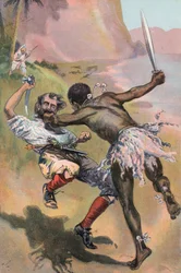 Robinson Crusoe: The spaniard is attacked by a savage