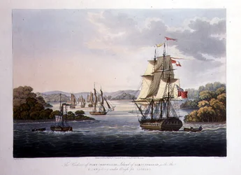 The Harbour of Port Cornwallis. Island of Great Andaman, with the Fleet Getting under Weigh for Rangoon, engraved by G. Hunt, pub. by Kingsbury & Co., London