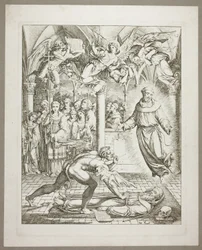 The Struggle Between the Devil and St Francis of Assisi for the Soul of Guido da Montefeltro, plate three from Depictions from Dante