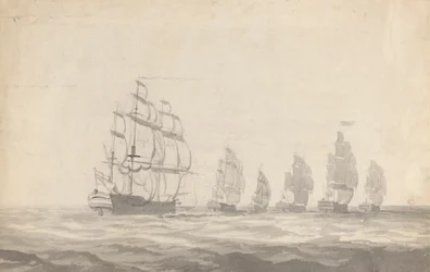 Six Battleships Tacking in Heavy Seas