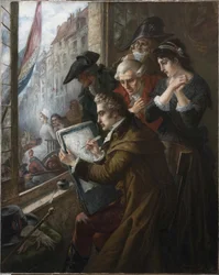 Painter Jacques-Louis David drawing Marie-Antoinette as she is led to her execution, 1793, 1900