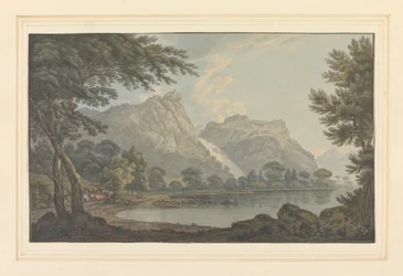 Lodore Rocks -- fall & cottage - distance