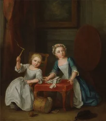 Two Children of the Nollekens Family, Probably Jacobus and Maria Sophia, Playing with a Top and Playing Cards, 1745