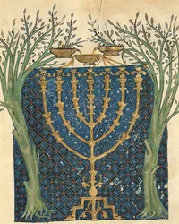 Illumination of a menorah, from the Jewish Cervera Bible, 1299