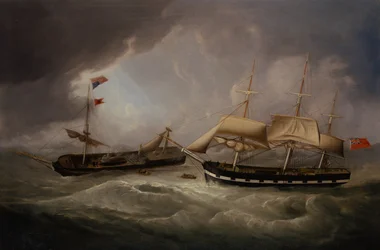 Passengers from the Dismasted U.S. Merchantman Troope Being Rescued by a British Merchantman