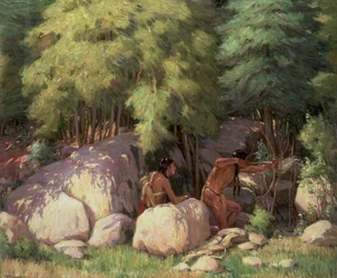 Indian Braves Hunting Deer