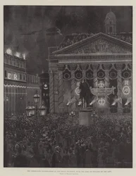 The Coronation Illuminations at the Royal Exchange, with the Bank of England on the Left