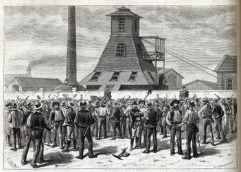 Strike at the Anzin Mines (Pas-de-Calais) in 1884 - Drawing by Julien - Engraving in 