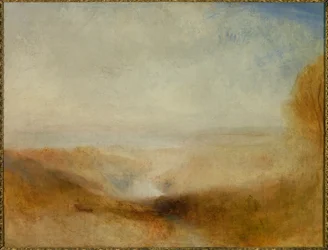 Landscape with a River and a Bay in the Distance. Also called “Confluent of the Severn and the Wye”. Painting by Joseph Mallord William Turner (1775-1851)