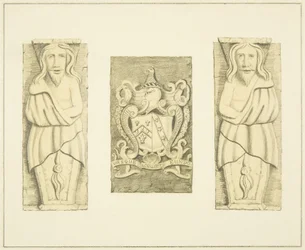 2 Figures and Coat-of-Arms from Gateway at Black Castle, Brislington