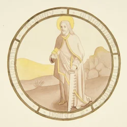 Stained glass in window of private chapel of Bishop