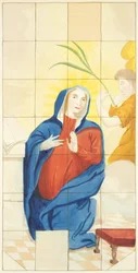 Stained Glass Window at East End of the South Aisle of Bristol Cathedral Showing the Annunciation