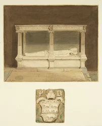 Tomb of Bishop Paul Bush and coat of arms in Bristol Cathedral