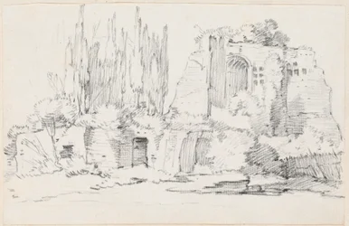 Roman Ruins with a Stand of Cypresses