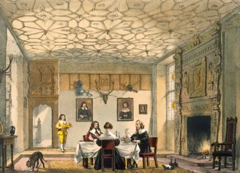 Medieval family supper, Wakehurst Place, Surrey, c1600
