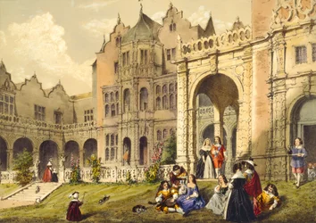 Taking refreshment on the terrace lawn, Holland House, Kensington from 