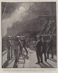 The Naval Manoeuvres, coaling HMS Benbow by Electric Light