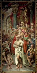 The baptism of the King of the Franks Clovis I (466-511) in Reims by Bishop Saint Remi on 25/12/496 (or 499). Painting by Joseph Blanc (1846-1904), 19th century, Paris, Panthéon