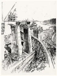Approaches to the Gatun Lock, plate VI from The Panama Canal by Joseph Pennell, 1912