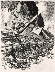 Steam Shovel Work: Culebra Cut, plate XIV from The Panama Canal by Joseph Pennell