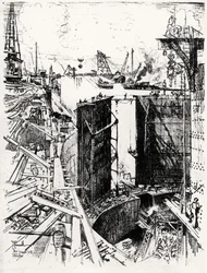 The Guard Gate at Gatun, Plate V from The Panama Canal by Joseph Pennell, 1912