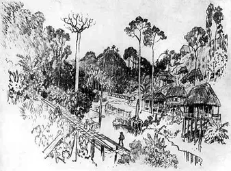 The Native Village, plate IX from The Panama Canal by Joseph Pennell, 1912