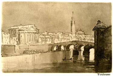 Toulouse, the Garonne. Engraving after a watercolour by Joseph Pennell illustrating Henry James