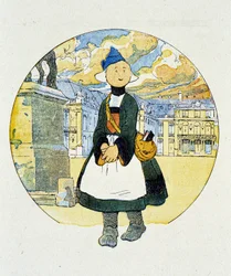 Becassine in the cantiniere. Drawing by Joseph Porphyre Pinchon (1871-1953), 20th century.
