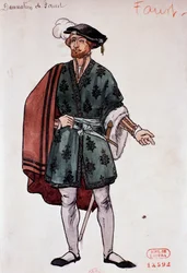 Costume for character of Faust in Damnation of Faust by Hector Berlioz, sketch by Joseph Porphyre Pinchon
