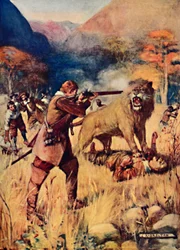 A Large Lion Sprung upon One of the Men