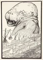 The Animal that came out of the sea and ate up all the food that Suleiman-bin-Daoud had made ready for all the animals in all the world, illustration from 