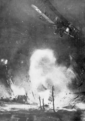 British air bombardment over the German lines, World War I, 1914-1918