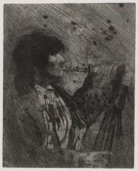 Man Playing Bagpipes, printed by Sigmund Abeles and Edmond Casarella