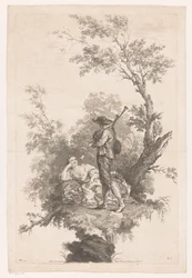 Shepherd Playing Bagpipes for a Young Woman