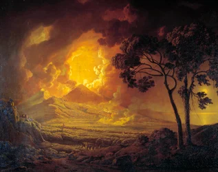 Eruption of the Vesuvius with the head of Saint January door in procession