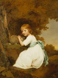 Portrait of Miss Bentley, Seated Full Length, Wearing a White Dress, Holding a Rabbit in a Landscape