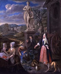 Figures at a Market in a Classical Landscape