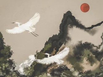 Red Sun Egret Flight