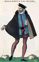 Dutch people from the Netherlands in traditional costume, engraving from Habitus praecipuorum popularum