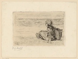 Girl with a Back Basket on the Beach
