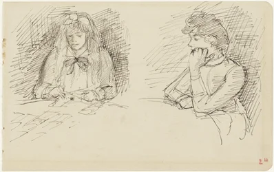 Two Studies of a Woman Sitting at a Table