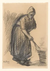 Peasant Woman Holding a Frying Pan Over the Fire