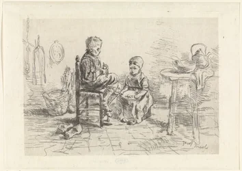 Kitchen Interior with Two Children