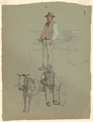 Studies of a Man and Horse Cart