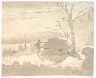 Landscape in Moonlight. A Hunter next to a Dolmen